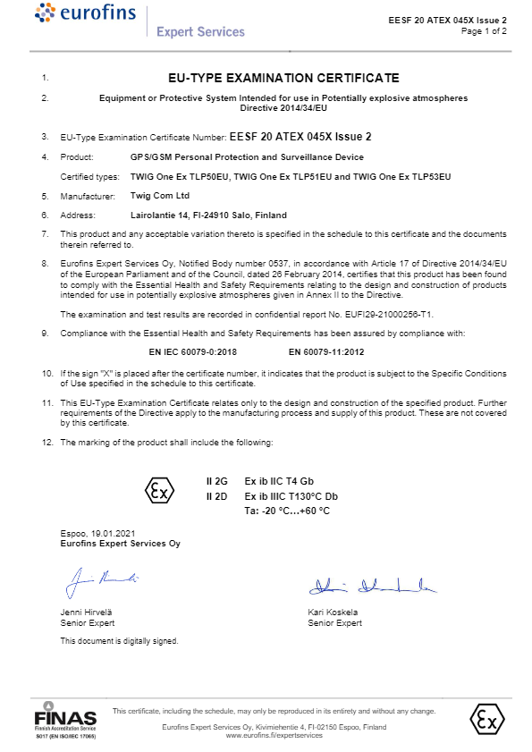 ATEX Certificate EESF 20 ATEX 045X TLP50EU TLP51EU TLP53EU