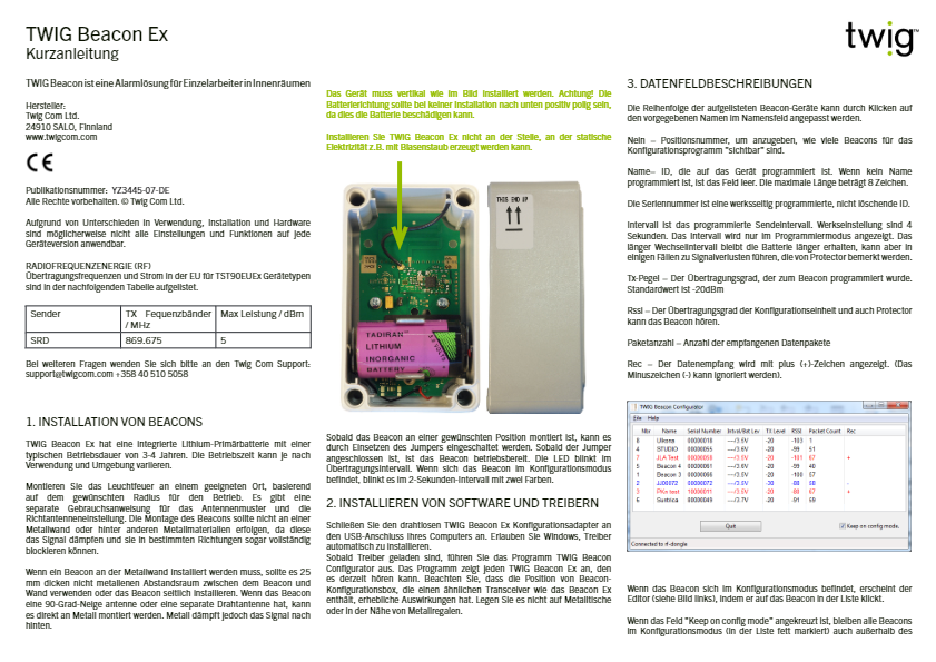 TWIG Beacon Ex SRD Kurzanleitung YZ3445-DE